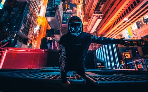 1440x900 Neon Mask Guy Climbing Building 4k 1440x900 Resolution HD 4k ...