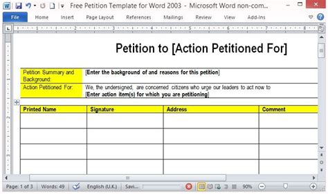 Free Petition Template For Word