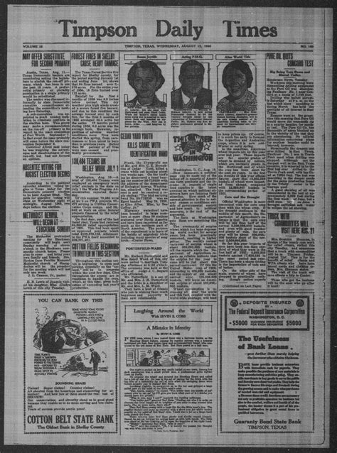 Timpson Daily Times (Timpson, Tex.), Vol. 35, No. 160, Ed. 1 Wednesday, August 12, 1936 - The ...