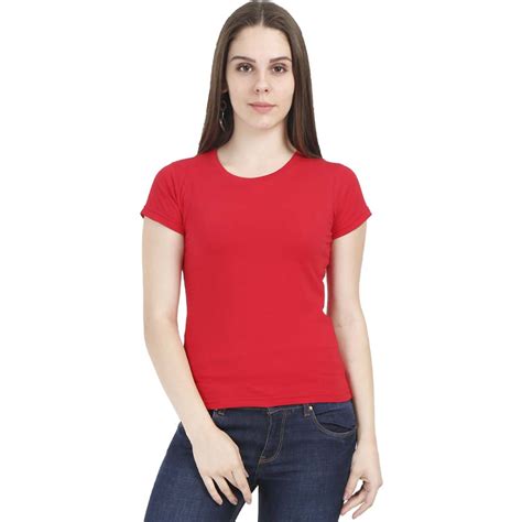 Plain Women's Red Half Sleeve Round Neck T-Shirt - Crazy Punch