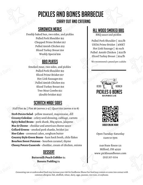 Menu at Pickles & Bones Barbecue and Catering, Milford