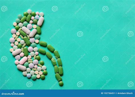 Medicine Pills Tablets Capsules in Shape of Human Kidney in Blue ...