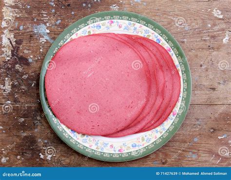 Luncheon meat stock image. Image of salami, plate, chopped - 71427639