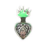 CD Green Flaming Sacred Heart Circuit Board Pin/Pendent by Marion Martinez