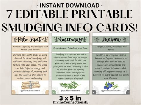 7 Editable Smudge Cards Smudging Guide Smudging Printable - Etsy