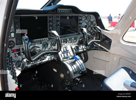 Tecnam P2006T light aircraft cockpit interior with modern display ...