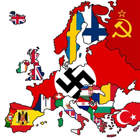 Flag map of Europe when Nazi Germany was at its greatest extent. : r ...