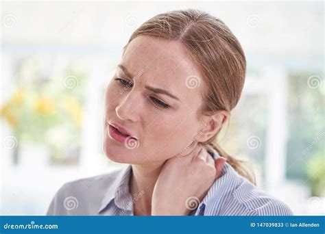 Close Up Shot of Young Woman Suffering with Neck Ache Stock Image - Image of stress, tired ...