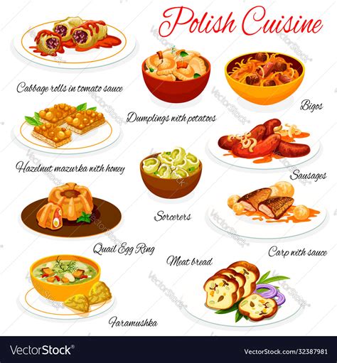 Polish cuisine food dishes menu poland meals Vector Image