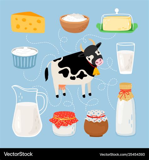 Cow and dairy products Royalty Free Vector Image