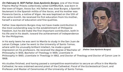 Father Jose Burgos was born in Vigan, Ilocos Sur February 9, 1837