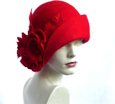 Felt Hat, Red Felted Hat, Cloche Hat, FELTPOINT Red Cloche Hat, 1920 Hat,art Hat, Cloche Hat ...