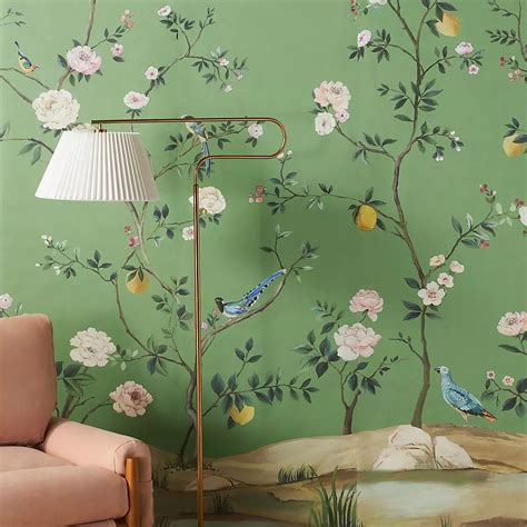 Wallpaper Beige Vintage Wallpaper with Mint Field Flowers and Plants Peel and Stick Wallpaper ...