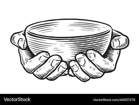 Empty bowl in hands sketch vintage Royalty Free Vector Image