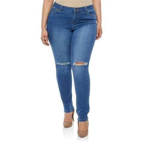 IZOD - Jeans Womens Plus Size Distressed Knee Hole Ripped Stretch Jeans Skinny Twill Pants ...