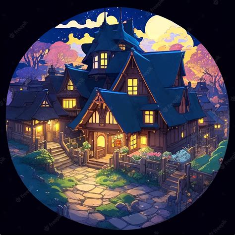 Premium Vector | House village in the night