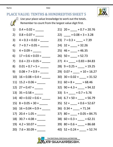 decimal worksheets - decimals tenths and hundredths worksheet - Lucius Price