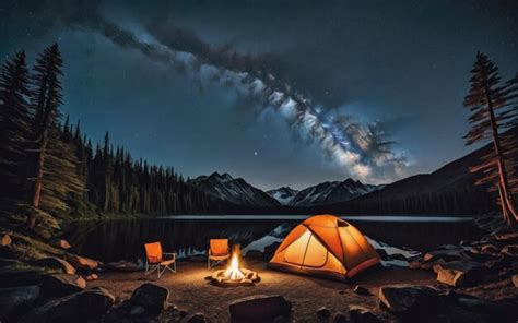 Premium Photo | Night camp with tent