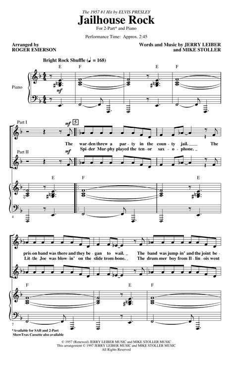 Jailhouse Rock (arr. Roger Emerson) by Elvis Presley Sheet Music for 2-Part Choir at Sheet Music ...