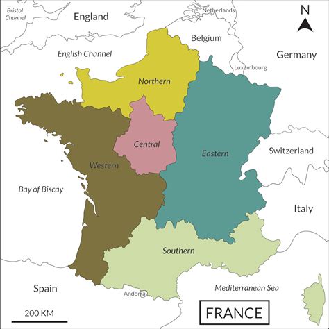 France or French map with multicolor division 5 regions include border ...