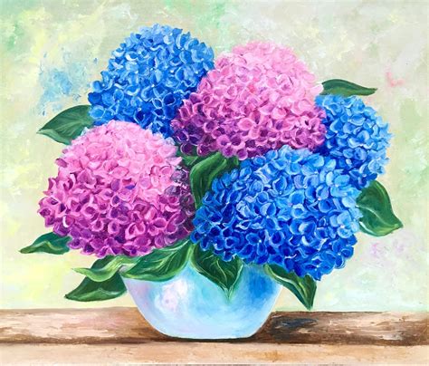 Hydrangea Original Painting Blue and Pink Hydrangea Artwork | Etsy