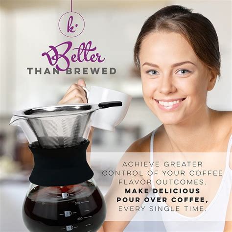 Pour Over Manual Hand Drip Coffee Maker - Glass Carafe Coffeemaker Pot with Stainless Steel ...