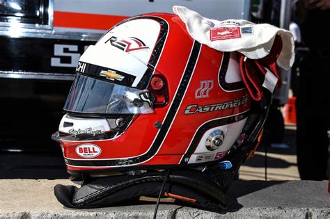 Helio Castroneves, Team Penske Chevrolet, helmet at Detroit