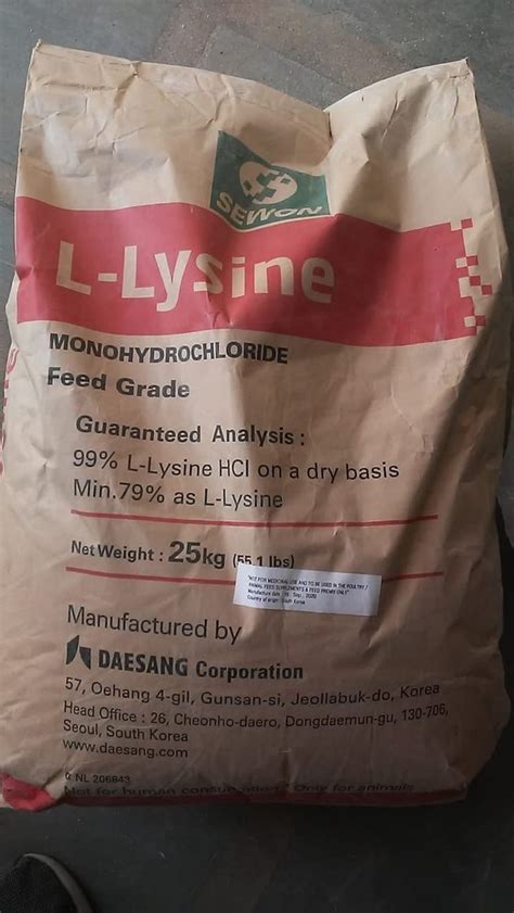 SEWON (KORE) Organic Acid L Lysine Hcl (Feed Grade), 25 KG Bags, Non ...