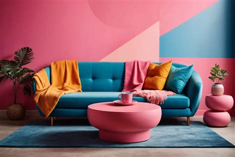 Blue Sofa And Round Pink Table Free Stock Photo - Public Domain Pictures