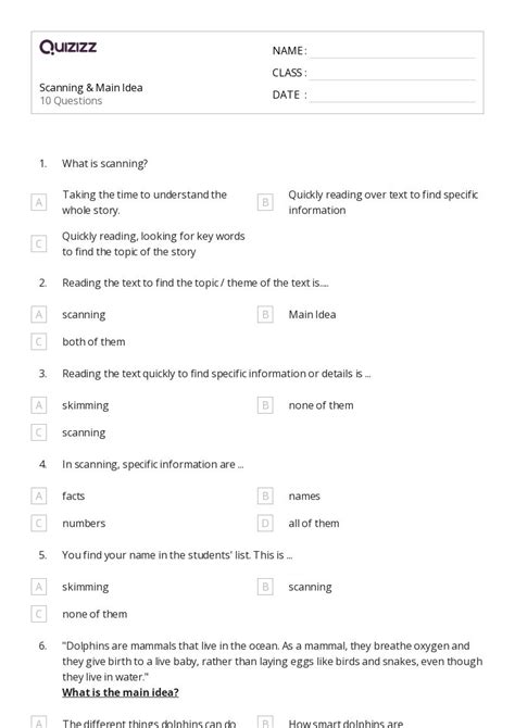 50+ Main Idea worksheets for 9th Class on Quizizz | Free & Printable