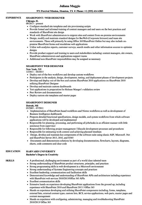 Sharepoint Designer Resume Samples | Velvet Jobs