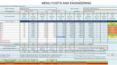 Menu Engeneering Worksheet - YouTube