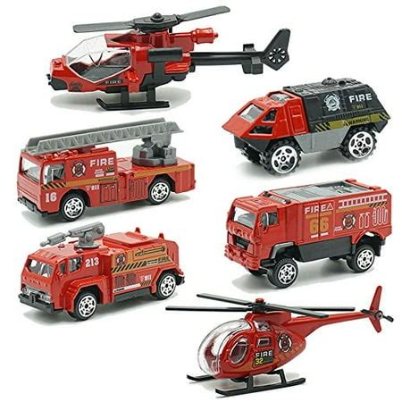 JQGT Fire Engine Toy Rescue Playset Emergency Vehicle 6 PCS Mini Firetrucks Toy for Kids Boys ...