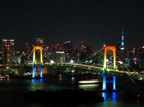 File:Rainbow colored Rainbow Bridge at night.jpg - Wikipedia