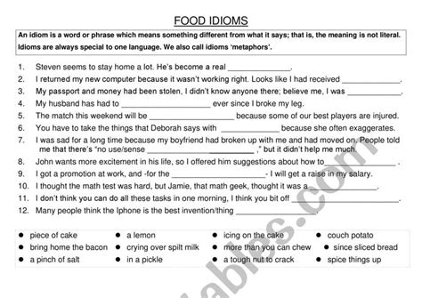 Food Idioms - ESL worksheet by mike.jane