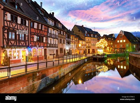 Christmas decoration by night at the Little Venice. Colmar. Wine Stock ...