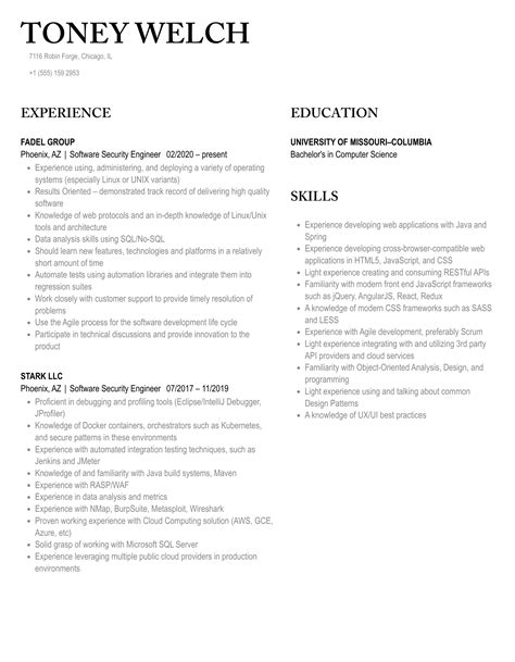 Software Security Engineer Resume Samples | Velvet Jobs