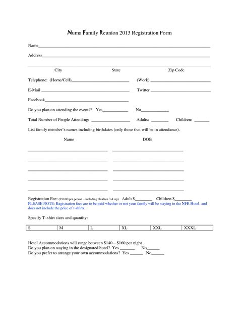 reunion registration form template