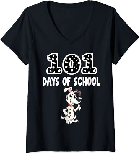 Womens 101 Days of School Dalmatian Dog Lover Gifts Kids V-Neck T-Shirt : Amazon.co.uk: Fashion