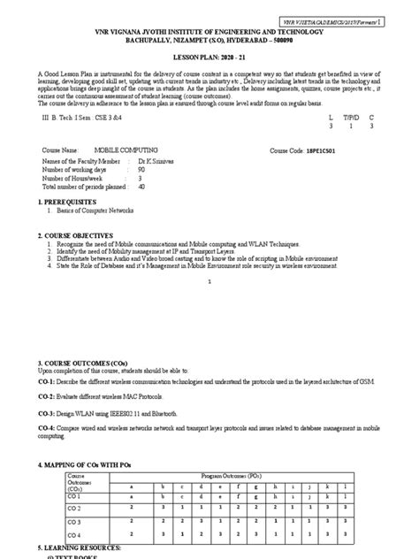 Lesson Plan for the Mobile Computing Course Covering Key Concepts ...