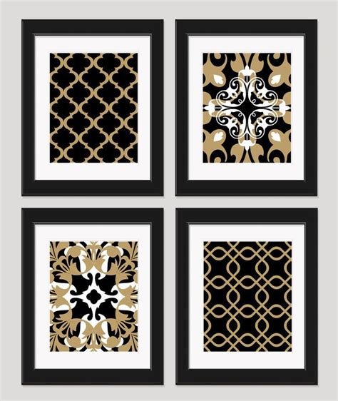 Black White Gold Art Black Gold Wall Art Set of 4 by inkandnectar, $45.00 | Black gold bedroom ...