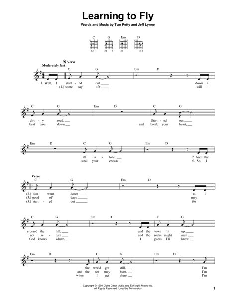 Learning To Fly Sheet Music | Tom Petty | Easy Guitar