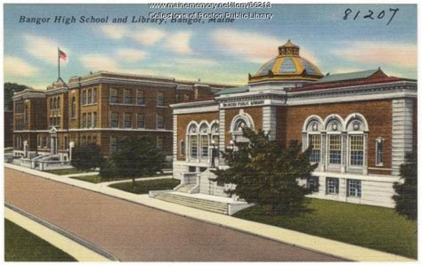 Item 66213 - Bangor High School and Library, Bangor, ca. 1938 - Vintage Maine Images