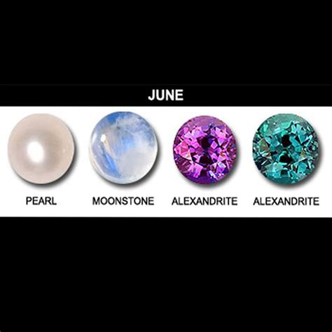 June Birthstones: Pearl, Alexandrite and Moonstone.