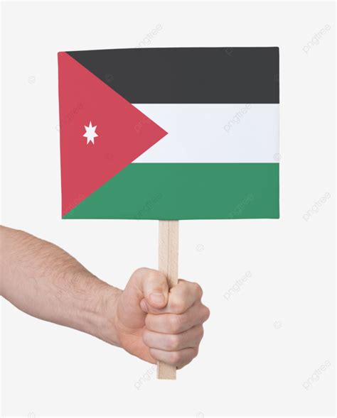 Jordanian Flag On Small Card Held, Sign, Message, Demonstrate PNG ...