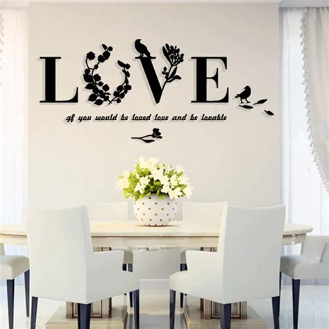 Stylish Removable 3D Leaf LOVE Wall Sticker Art Acrylic Decals Bedroom ...