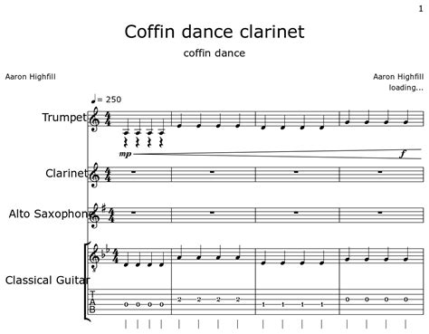 Coffin dance clarinet - Sheet music for Trumpet, Clarinet, Alto Saxophone, Classical Guitar