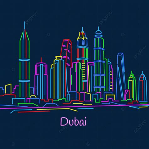 Dubai Skyline PNG Image, Dubai Skyline Neon City, Skyline, Neon City, Neon Lights PNG Image For ...