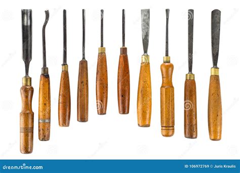 Set of Wood Chisel for Carving Wood, Sculpture Tools on White Background Stock Image - Image of ...