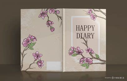 Happy Diary Floral Book Cover Design Vector Download